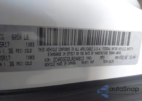 2018 Dodge Grand Caravan Gt z USA, uszkodzony, nr VIN 2C4RDGEG9JR240813